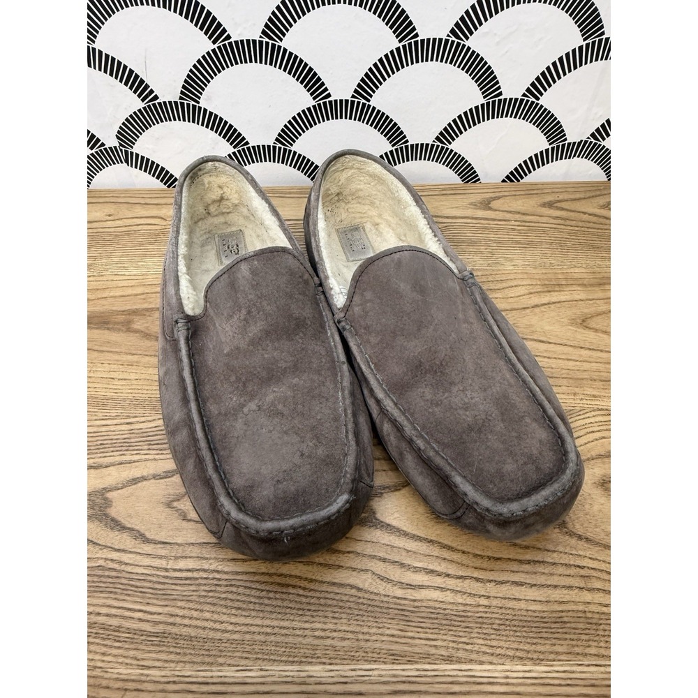 UGG Ascot Brown Suede Slippers Sz 16 Shearling Loafers Driving Cozy Warm Soft